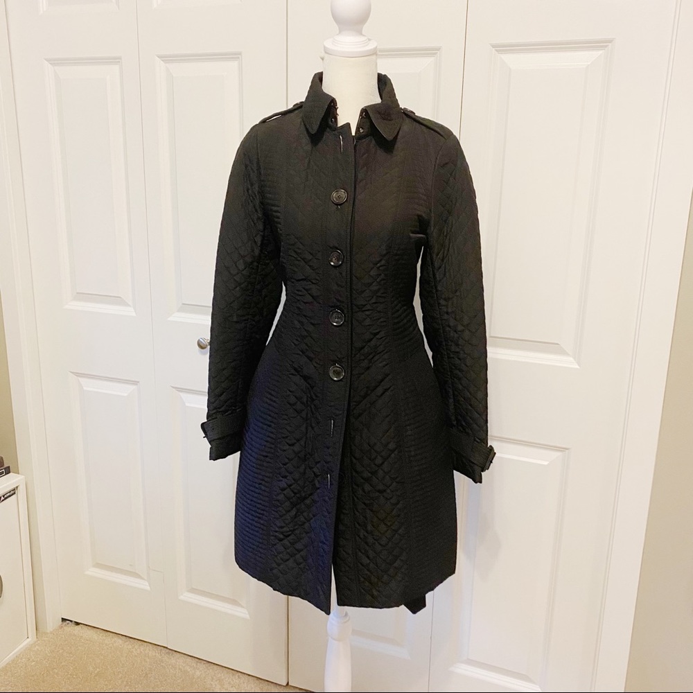 Burberry Black Quilted Jacket / Trench Coat - Like New, size 2